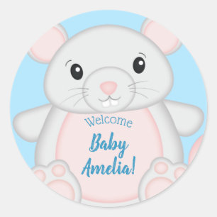 Mouse Baby Shower Blue Classic Round Sticker