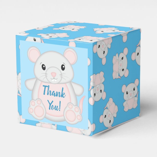 Mouse Baby Shower Blue Favor Box (Front Side)