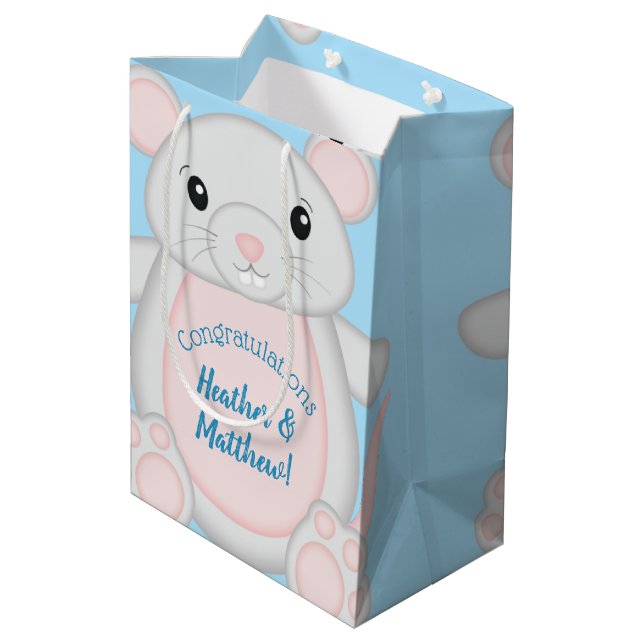 Mouse Baby Shower Blue Medium Gift Bag (Back Angled)