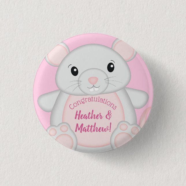 Mouse Baby Shower Pink 1 Inch Round Button (Front)