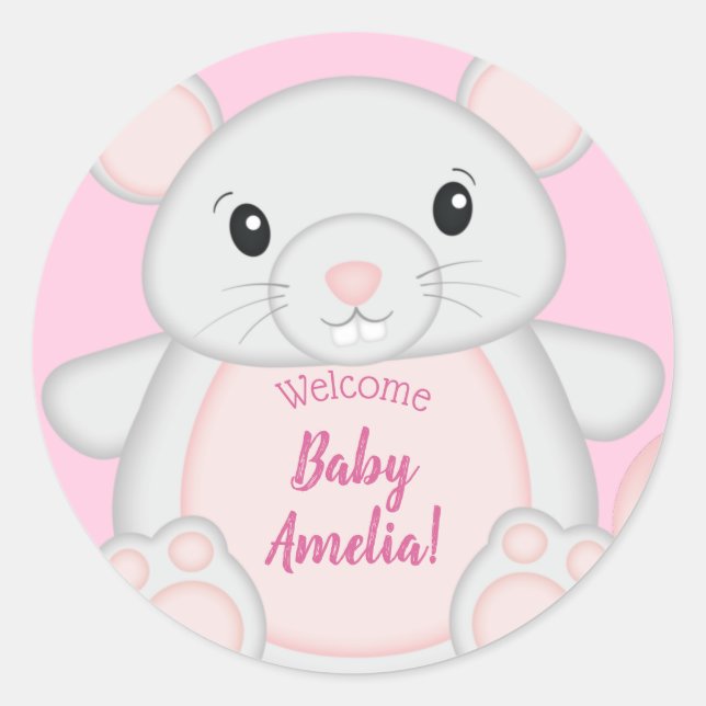 Mouse Baby Shower Pink Classic Round Sticker (Front)