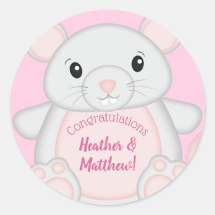Mouse Baby Shower Pink Classic Round Sticker