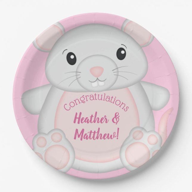 Mouse Baby Shower Pink Paper Plate (Front)