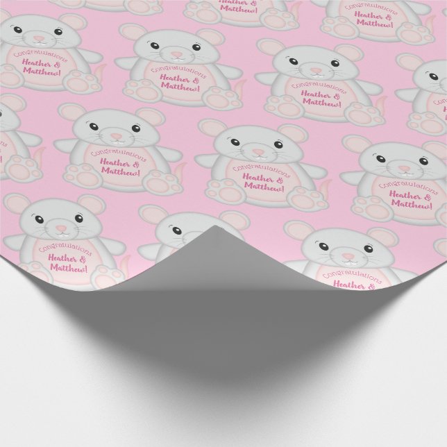 Mouse Baby Shower Pink Wrapping Paper (Corner)