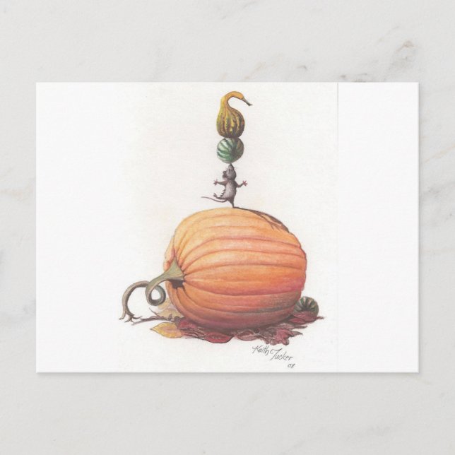 Mouse Balancing Pumpkins Postcard (Front)