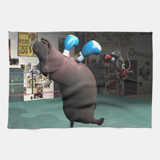 Mouse Beats Hippo KO Kitchen Towel (Horizontal)