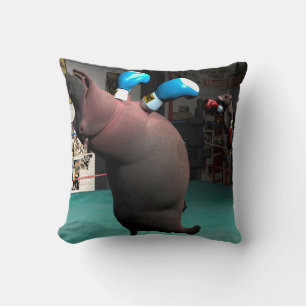 Mouse Beats Hippo KO Throw Pillow
