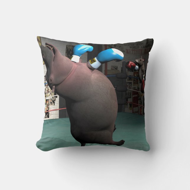 Mouse Beats Hippo KO Throw Pillow (Front)