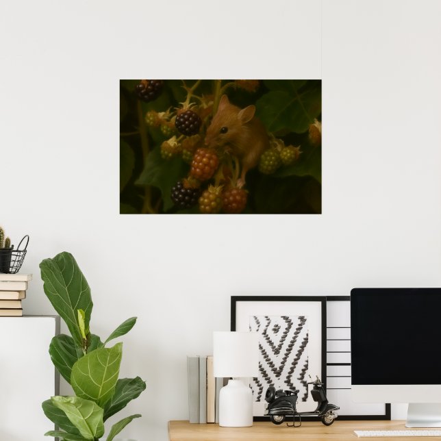 Mouse & Blackberry – Woodland Wildlife Art Poster (Home Office)