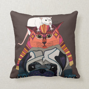 mouse cat pug chocolate throw pillow