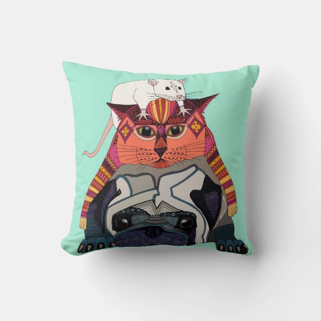 mouse cat pug mint throw pillow (Front)