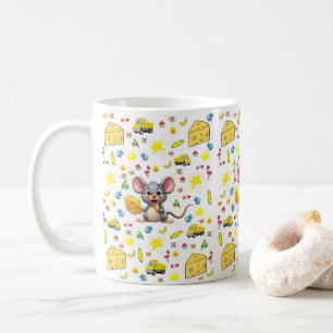 Mouse Cheese Cat Bird Trucks Yellow Stars Mug
