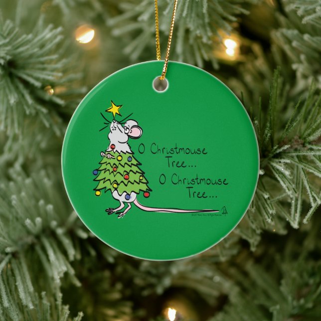 Mouse Christmas Tree Funny Kids Ceramic Ornament (Tree)