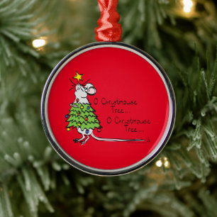 Mouse Christmas Tree Funny Kids Metal Ornament