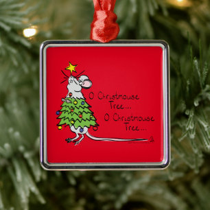 Mouse Christmas Tree Funny Kids Metal Ornament