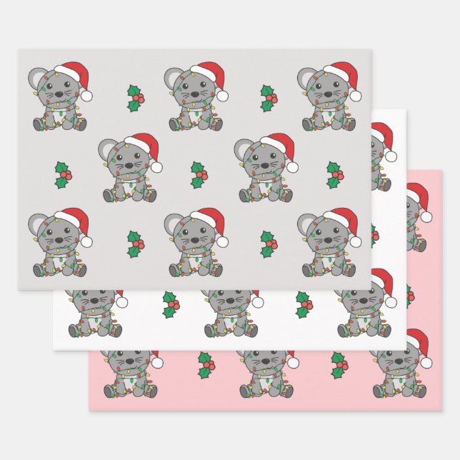Mouse Christmas Winter Animals Holiday Mice Wrapping Paper Sheet (Set)