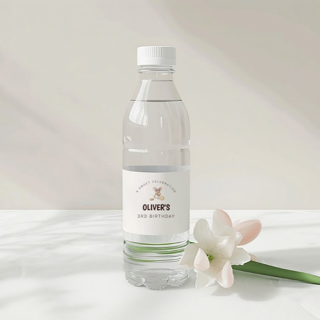 Mouse & Cookie Kids Party Water Bottle Label (Sweet Cookie Mouse Theme Kid Birthday Water Bottle Label)