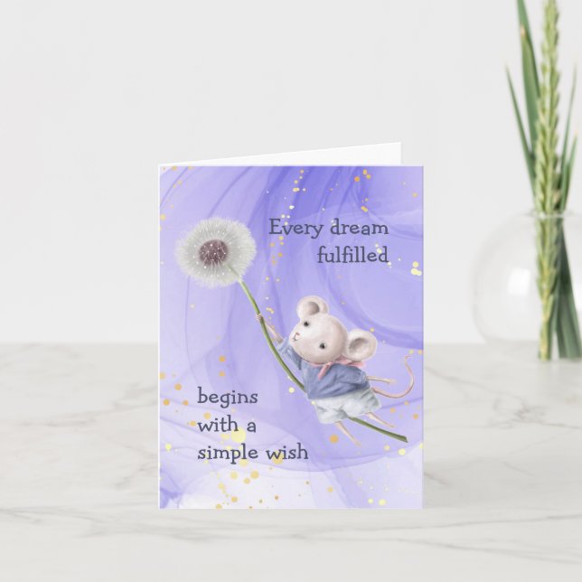 Mouse Dandelion Every Dream Simple Inspirational Note Card (Front)