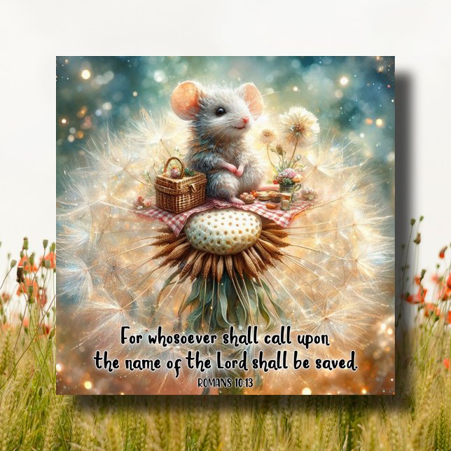 Mouse Dandelion Picnic Scripture Verse Easter  Holiday Card (Creator Uploaded)