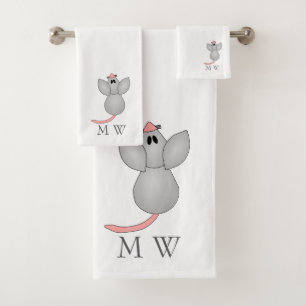 Mouse Design Monogrammed Bath Towel Set