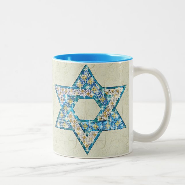 Mouse-Drawn Gem Decorated Star Of David Two-Tone Coffee Mug (Right)