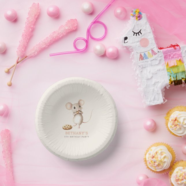 Mouse eating Cookies 5th Birthday Party Paper Plate (Party)