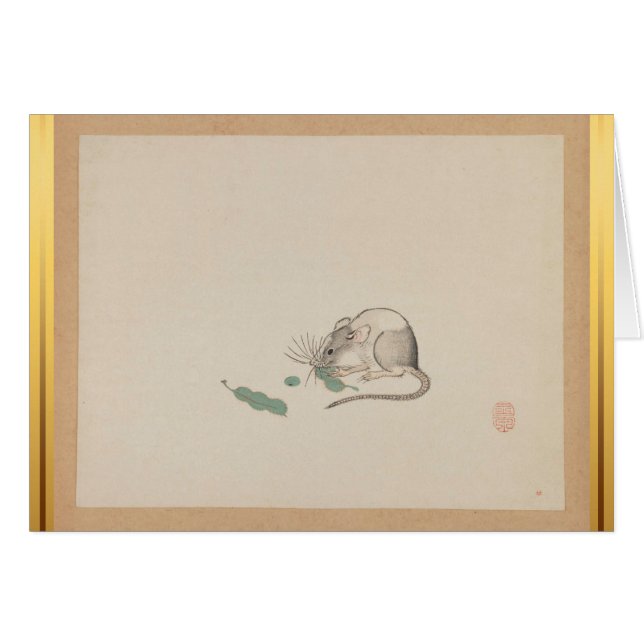 Mouse Eating Pea Pods Chinese Rat Year Zodiac Card (Front Horizontal)