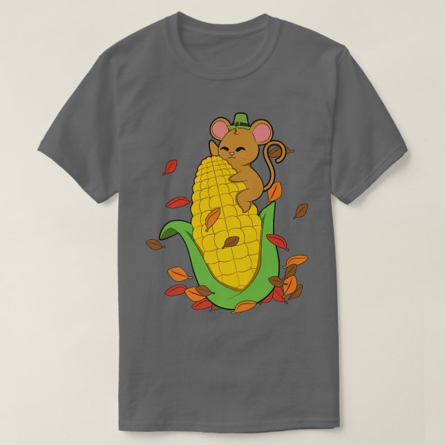 Mouse Falling Leaves In Autumn Corn T-Shirt (Design Front)