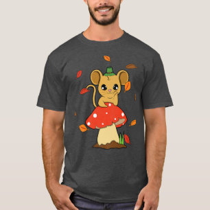Mouse Falling Leaves In Autumn MushroomT-Shirt T-Shirt