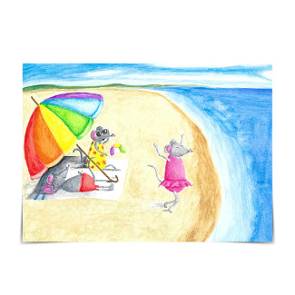 Mouse Family at the Beach Summertime Greeting Card