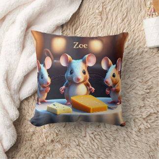 Mouse family at the dining table, cute custom throw pillow