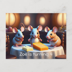 Mouse family at the dining table Kids Birthday Invitation Postcard