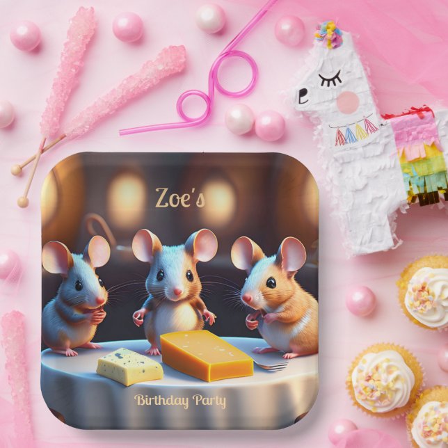 Mouse family at the dining table, Kids Birthday  Paper Plate (Party)