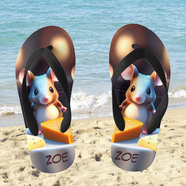 Mouse family at the dining table, personalizable  kid's flip flops (Creator Uploaded)