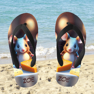 Mouse family at the dining table, personalizable kid's flip flops