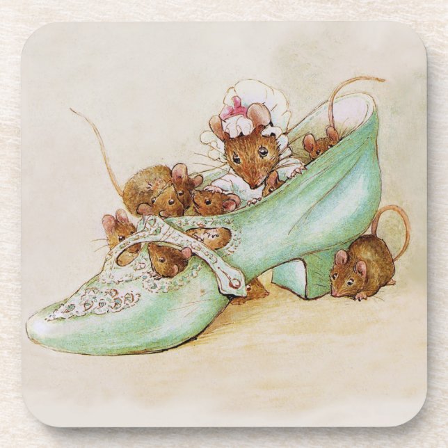 Mouse Family in a Shoe by Beatrix Potter Coaster (Front)