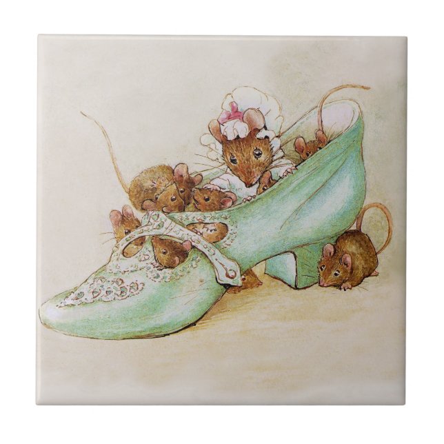 Mouse Family in a Shoe by Beatrix Potter Tile (Front)