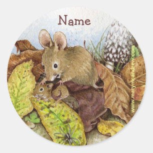 Mouse Family in the Leaves customizable stickers
