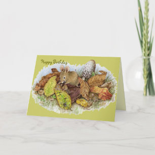 Mouse Family in the Leaves -Happy Birthday Card