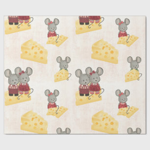 Mouse Family Sitting On A Block of Cheese Wrapping Paper