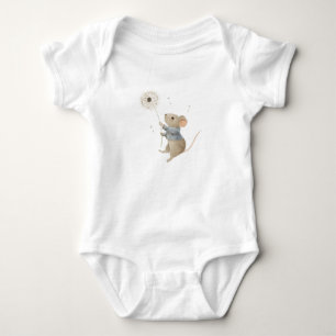 mouse flies on a dandelion baby bodysuit