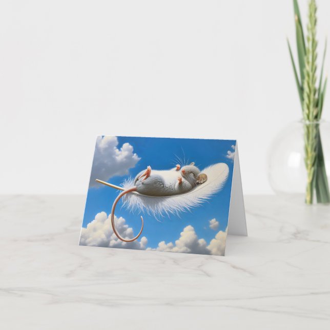 Mouse Floating On A Feather Card (Front)