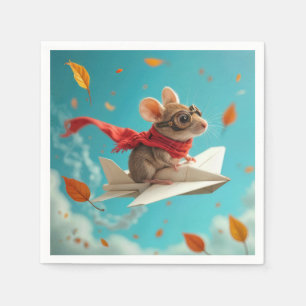 Mouse Flying a Paper Airplane Napkin