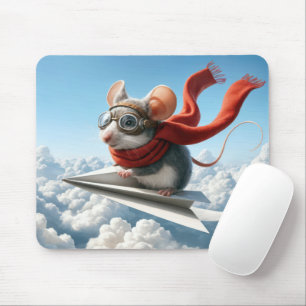 Mouse Flying a Paper Airplane Pad