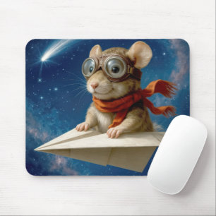 Mouse Flying a Paper Airplane Pad