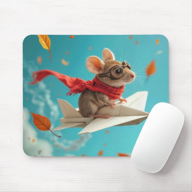 Mouse Flying a Paper Airplane Pad (With Mouse)