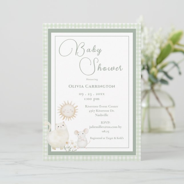 Mouse Gingham Vintage Baby Shower Invitation (Standing Front)