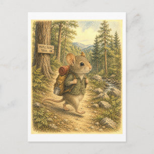 Mouse Hiking Illustration Postcard