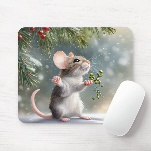 Mouse Holding a Mistletoe Sprig Pad (With Mouse)