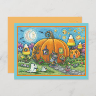 MOUSE HOUSE, LITTLE MICE, TRICK OR TREAT HALLOWEEN POSTCARD